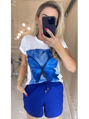 T - SHIRT OFF WHITE BORBOLETA AZUL